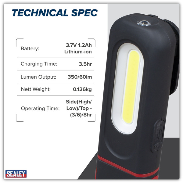 Sealey LED317 LED Twist Rechargeable Inspection Light 3W COB & 3W SMD LED