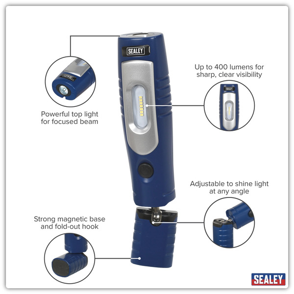 Sealey LED3602B Rechargeable 360� Inspection Light 4W & 3W SMD LED - Blue
