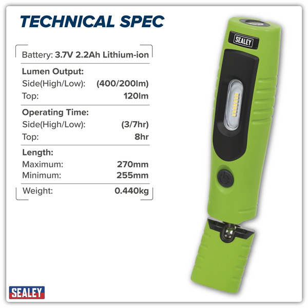 Sealey LED3602G Rechargeable 360� Inspection Light 4W & 3W SMD LED - Green
