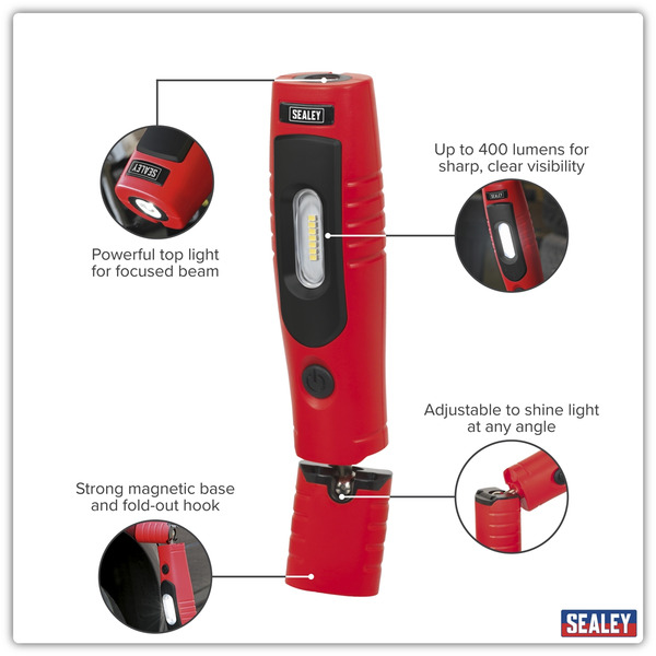Sealey LED3602R Rechargeable 360� Inspection Light 4W & 3W SMD LED - Red