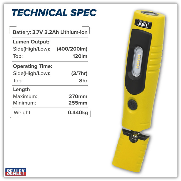 Sealey LED3602Y Rechargeable 360� Inspection Light 4W & 3W SMD LED - Yellow