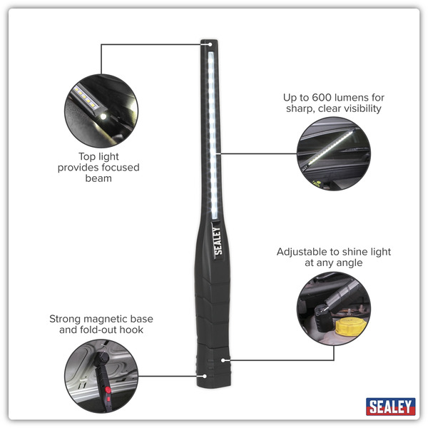 Sealey LED3604 Rechargeable 360� Slim Inspection Light 8W & 1W SMD LED - Black