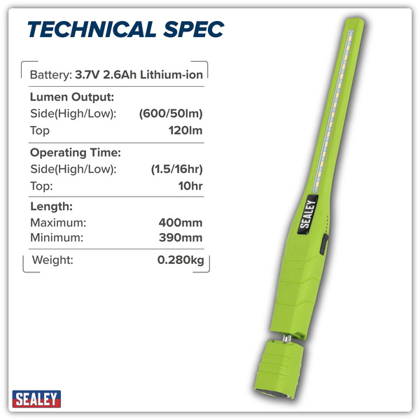 Sealey LED3604G Rechargeable 360� Slim Inspection Light 8W & 1W SMD LED - Green