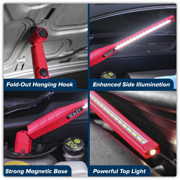 Sealey LED3604R Rechargeable 360� Slim Inspection Light 8W & 1W SMD LED - Red