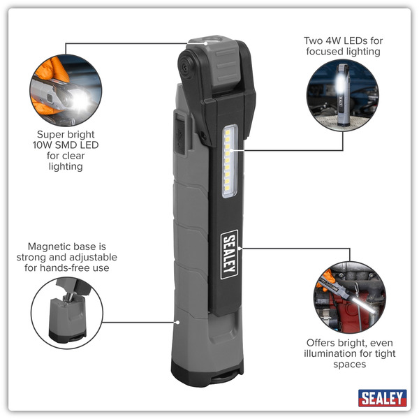 Sealey LED3605GR Rechargeable 360� Inspection Light 10W & 2 x 4W SMD LED - Grey