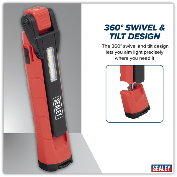 Sealey LED3605R Rechargeable 360� Inspection Light 10W & 2 x 4W SMD LED - Red