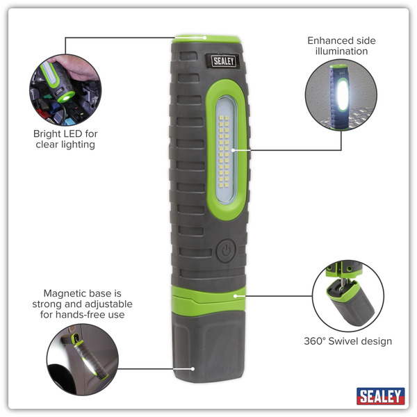 Sealey LED3606G Rechargeable 360� Inspection Light 15W & 3W SMD LED - Green