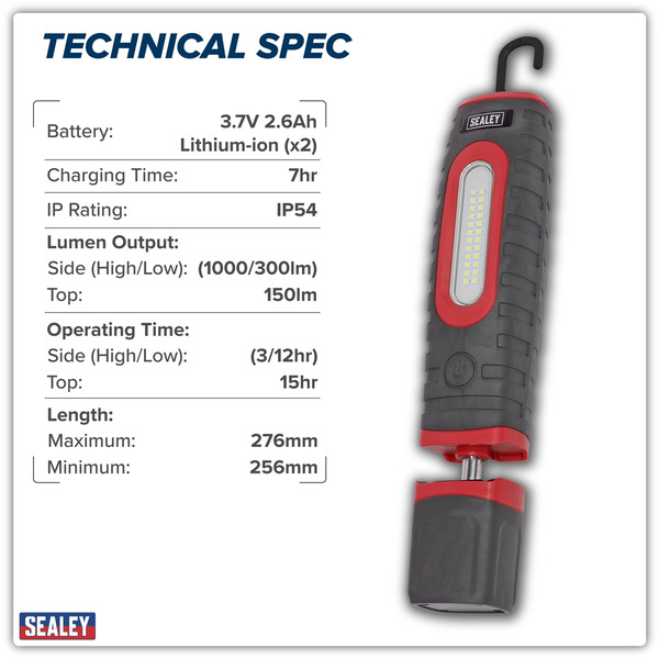 Sealey LED3606R Rechargeable 360� Inspection Light 15W & 3W SMD LED - Red