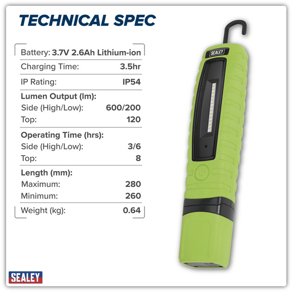 Sealey LED360G Rechargeable 360� Inspection Light 8W & 3W SMD LED - Green