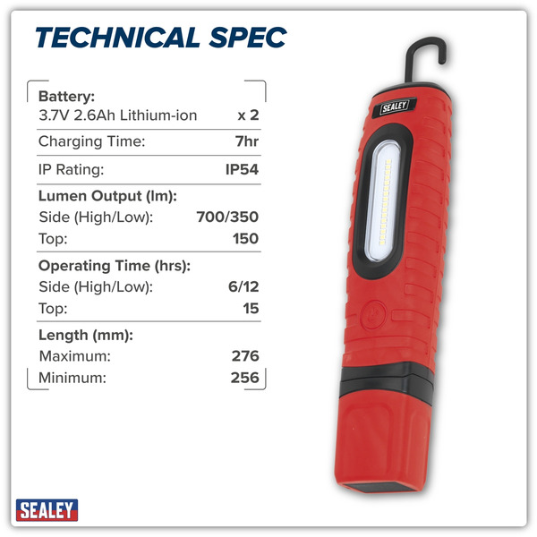 Sealey LED360PLUSR Rechargeable 360� Inspection Light 10W & 3W SMD LED - Red