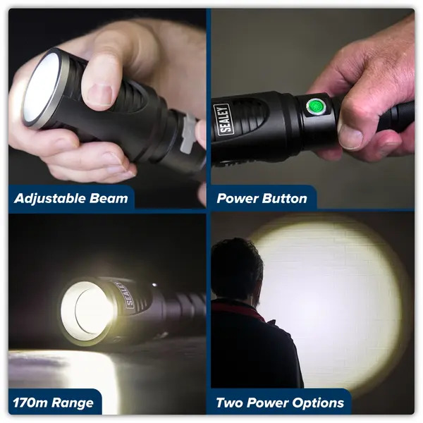 Sealey LED4494 Rechargeable Aluminium Torch with Adjustable Focus 60W COB LED