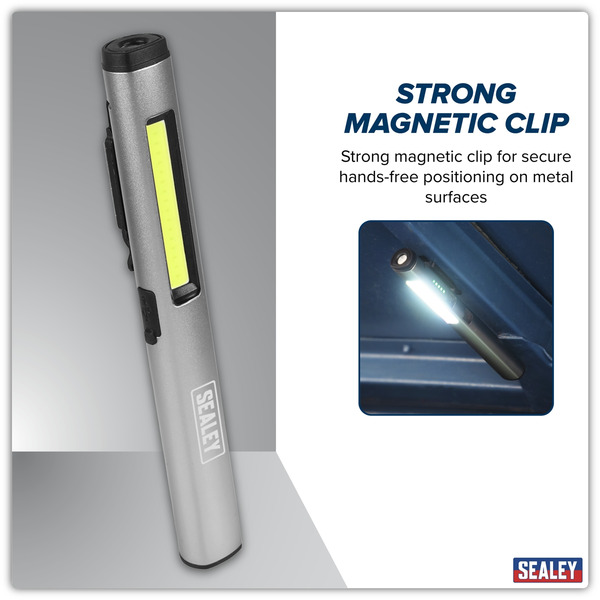 Sealey LED450UV Rechargeable UV Penlight Torch with Laser Pointer 5W COB & 3W SMD LED