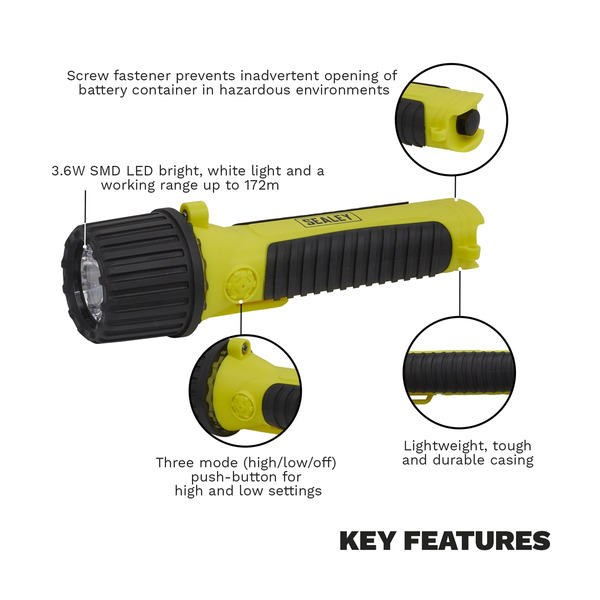 Sealey LED452IS Intrinsically Safe Flashlight 3.6W SMD LED ATEX/IECEx Approved