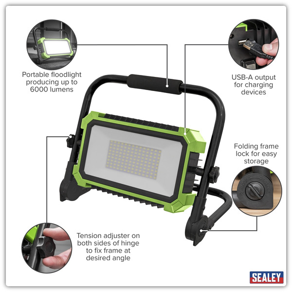 Sealey LED50WL Portable Floodlight 50W SMD LED 230V