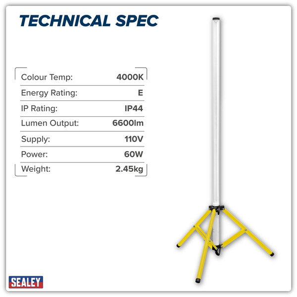 Sealey LED60110V Slim Standing 360� Floodlight 60W SMD LED 110V