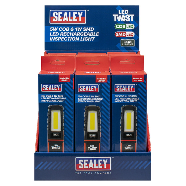 Sealey LED601DB LED Twist&reg; Rechargeable Inspection Light 5W COB & 1W SMD - Display Box of 12