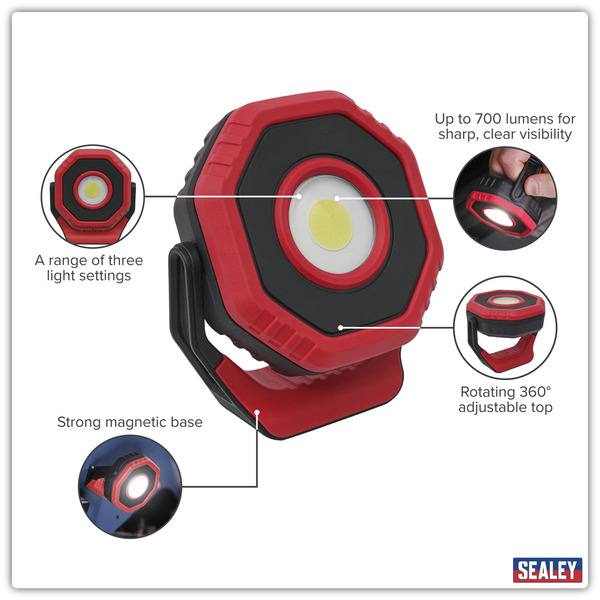 Sealey LED700PR Rechargeable 360 Pocket Floodlight with Magnet 7W COB LED - Red