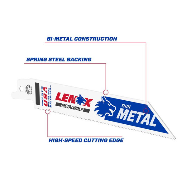 LENOX LEN20568624R MetalWolf Wave Edge Reciprocating Saw Blade 152 x 19 x 0.9mm 24 TPI (Pack 5)