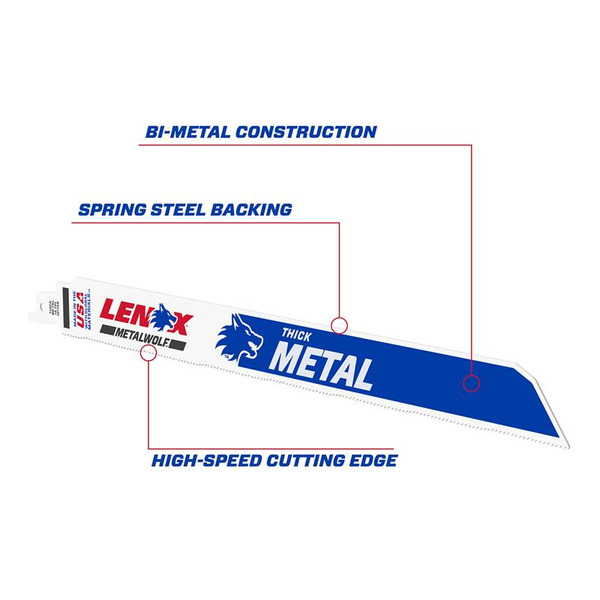 LENOX LEN5B12114R MetalWolf Wave Edge Reciprocating Saw Blade 305 x 25 x 1.07mm 14 TPI (Pack 25)
