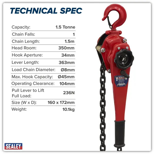 Sealey LH1500 Lever Hoist Steel 1500kg