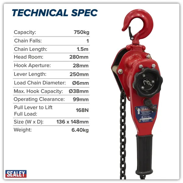 Sealey LH750 Lever Hoist Steel 750kg