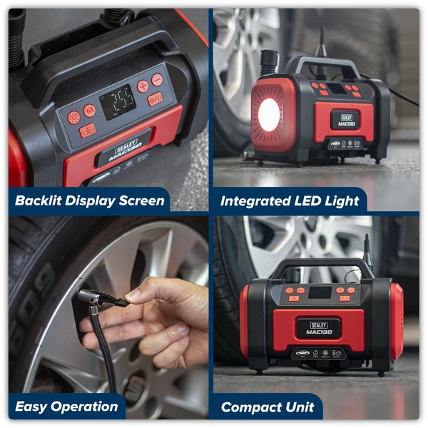 Sealey MAC13D Tyre Inflator & High-Volume Air Pump 12V/230V AC