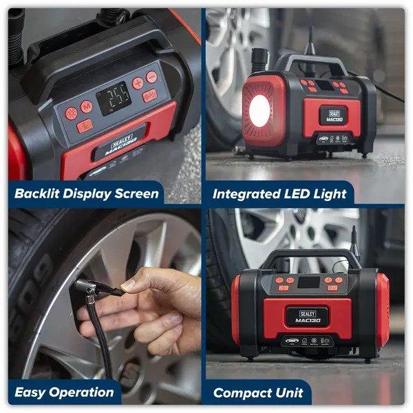 Sealey MAC13D Tyre Inflator & High-Volume Air Pump 12V/230V AC