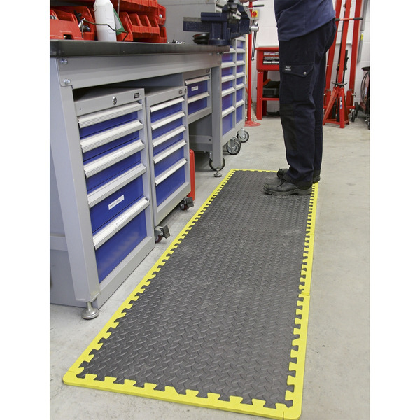 Sealey MIC1218Y3 Interlocking EVA Foam Workshop Mat Set with Hi-Vis Edges 1240 x 1825mm