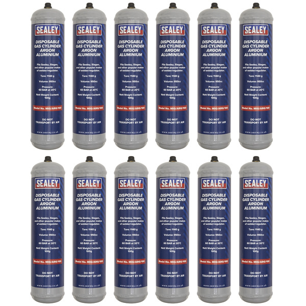 Sealey Disposable Argon Gas Cylinder 100g - Box of 12