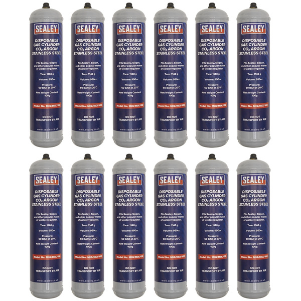 Sealey Disposable Carbon Dioxide/Argon Gas Cylinder 100g - Box of 12