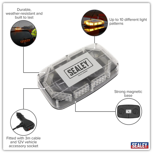 Sealey MLB80MB Mini Light Bar with Magnetic Base 50W SMD LED 12/24V