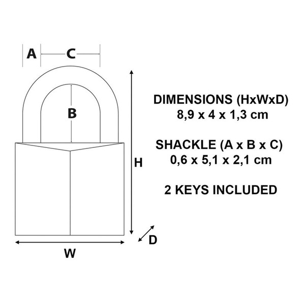 Solid Brass 40mm Padlock 4-Pin - 51mm Shackle