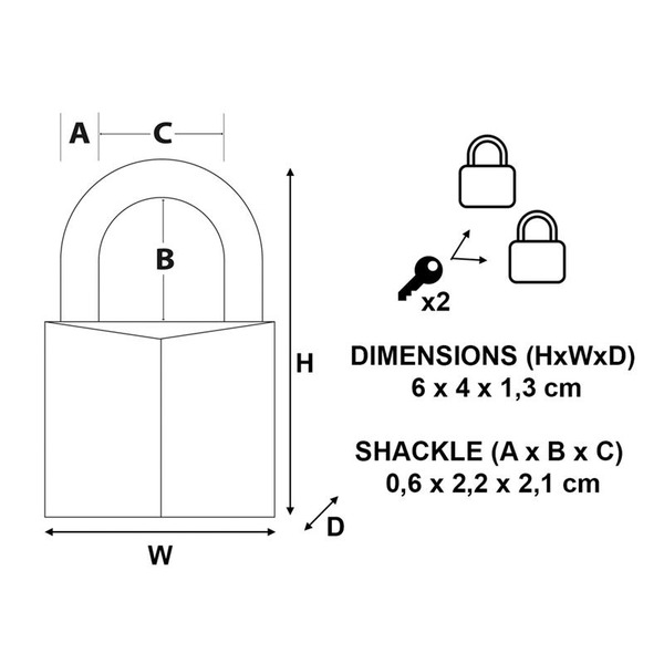 Solid Brass 40mm Padlock 4-Pin - Keyed Alike x 2