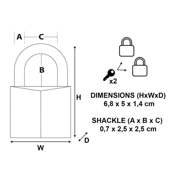 Solid Brass 50mm Padlock 5-Pin - Keyed Alike x 2