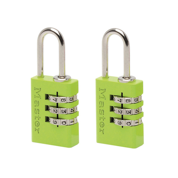 MLK7620TCOL Master Lock Aluminium  3-Digit Combination 20mm Padlock Colour x 2