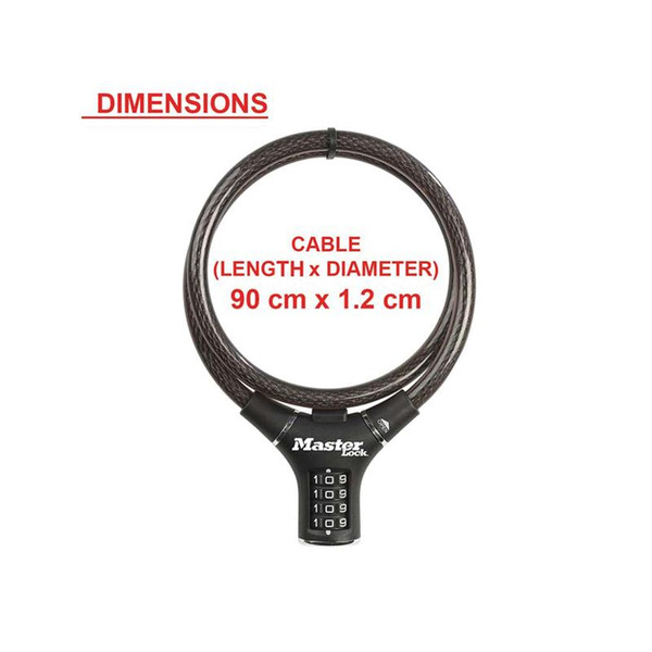 MLK8229E Master Lock Black Steel Rigid Combination Cable 0.9m x 12mm