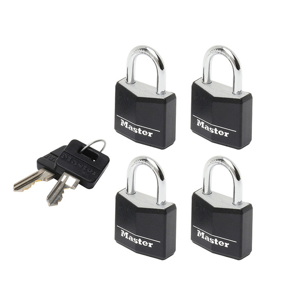 MLK9120QBLK Master Lock Aluminium Black Vinyl Cover 20mm Padlock 3-Pin - Keyed Alike x 4