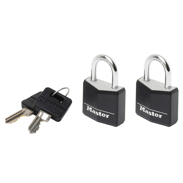 MLK9120TBLK Master Lock Aluminium Black Vinyl Cover 20mm Padlock 3-Pin - Keyed Alike x 2
