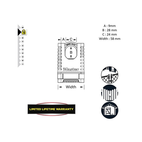 MLKM1177ECC Master Lock Excell™ Closed Shackle Brass Combination 58mm Padlock