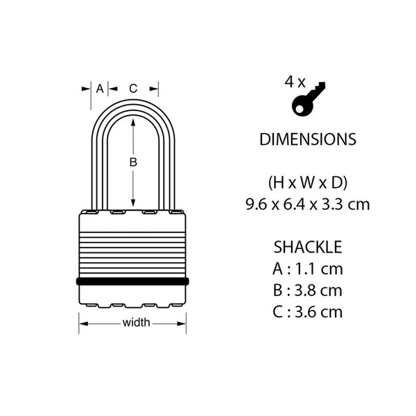 Excell™ Laminated Steel 64mm Padlock 5-Pin - 38mm Shackle