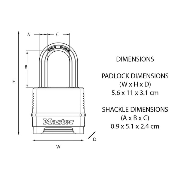 MLKM175LH Master Lock Excell™ 4-Digit Combination 50mm Padlock - 51mm Shackle