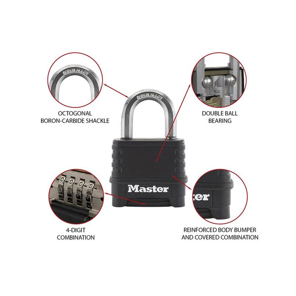 Excell™ 4-Digit Black Finish Combination 50mm Padlock