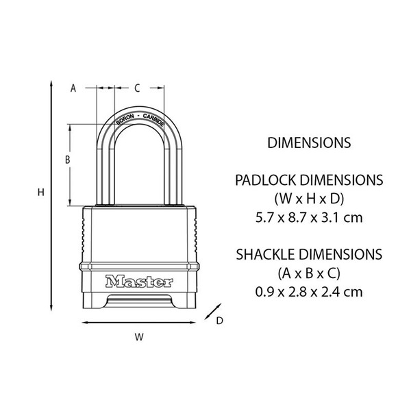 Excell™ 4-Digit Black Finish Combination 50mm Padlock