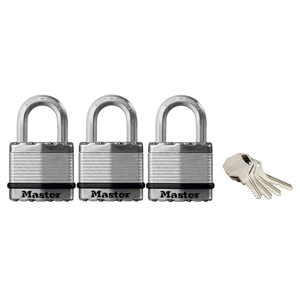MLKM1TRI Master Lock Excell™ Laminated Steel 45mm Padlock - 24mm Shackle - Keyed Alike x 3