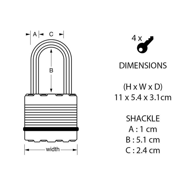 Excell™ Weather Tough 51mm Padlock 5-Pin - 51mm Shackle