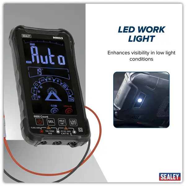 Sealey MM03 Touchscreen Rechargeable Auto-Ranging Digital Smart Multimeter 10-Function