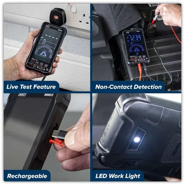 Sealey MM03 Touchscreen Rechargeable Auto-Ranging Digital Smart Multimeter 10-Function