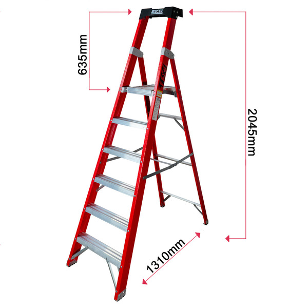 Excel 31131 Electricians Fibreglass Platform Step Ladder 6 Tread 2.04m EN131