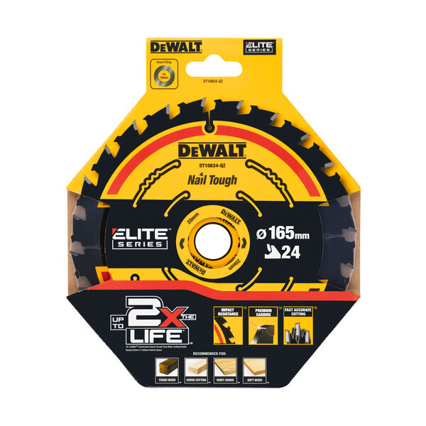 DeWalt DT10624 165mm x 20mm 24T Elite Cordless Circular Saw Blade