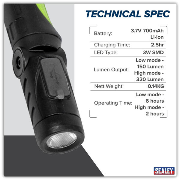 Sealey NT320LED Rechargeable Neck Torch 3W SMD LED